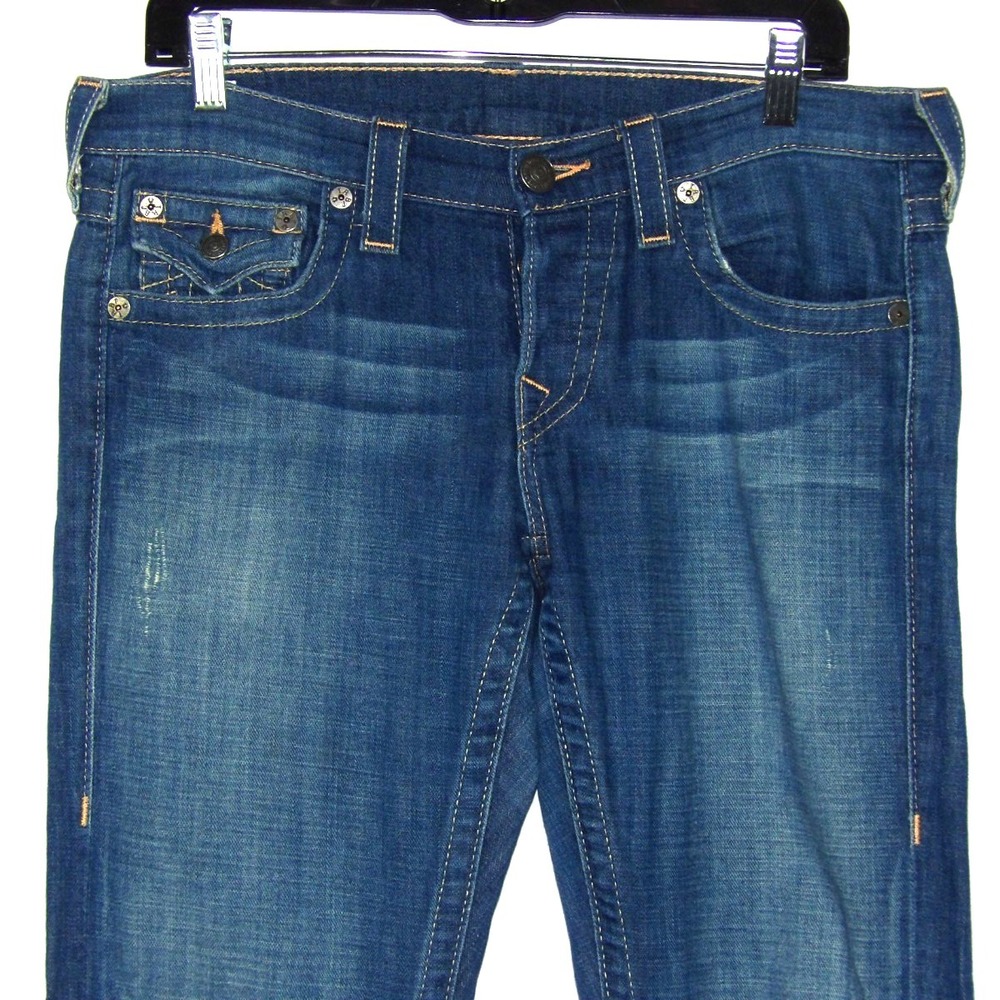 True Religion Stretch Button Fly Slim Straight Denim Jeans Women's 27 (32 X 33)